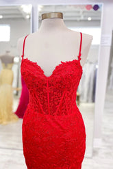 Elegant Lace prom Dress Long Mermaid Applique Straps